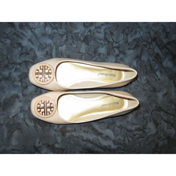 Pierre Dumas Tan Italian Leather Gold Medallion Ballet Flats size 7 - Picture 1 of 7